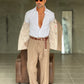 WHITE VISCOSE TROUSERS WITH REGULAR BOTTOM