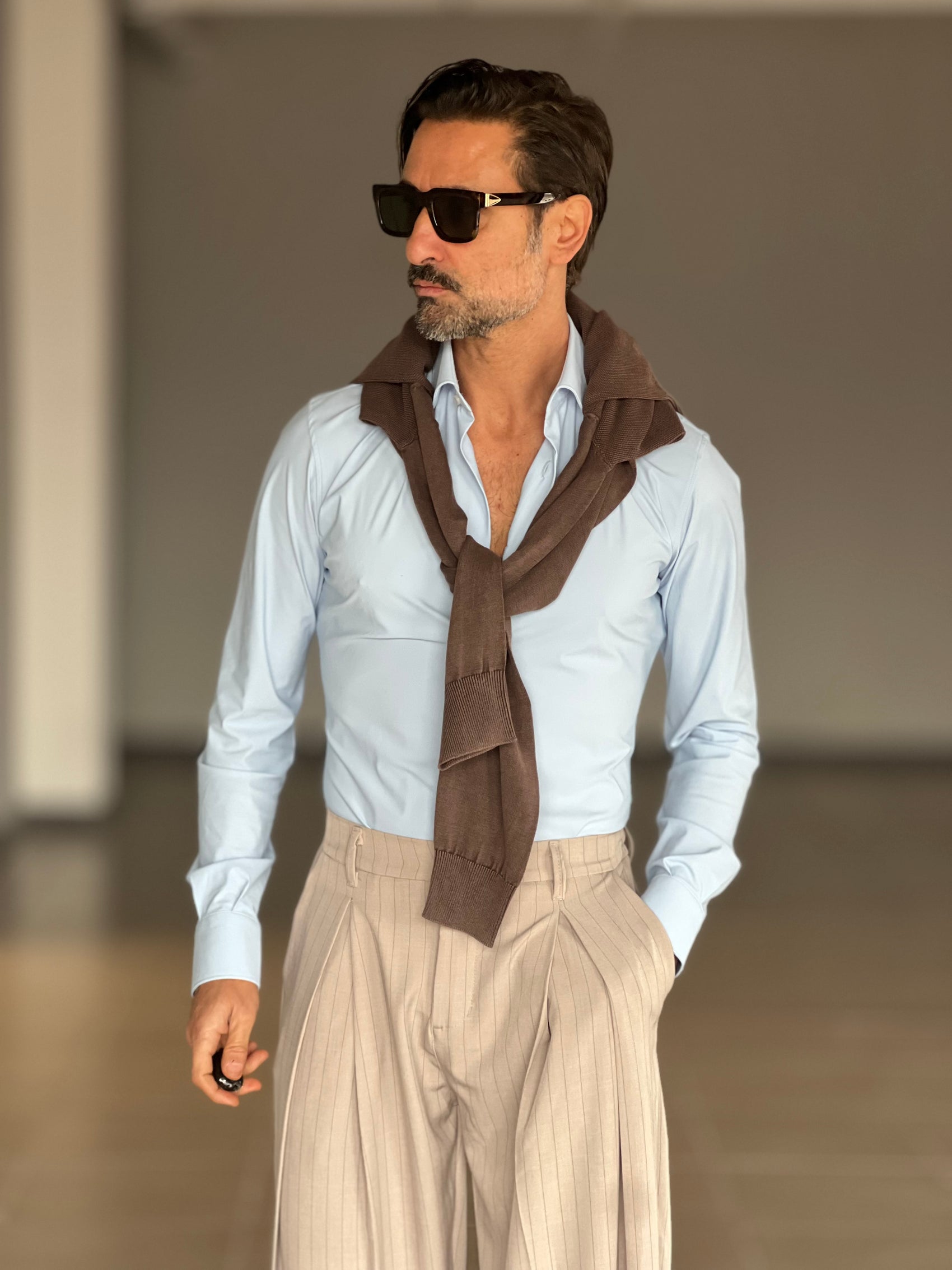 CAMICIA DEPOT CELESTE  EFFETTO MAGLINA  COTONE DOPPIO RITORTO