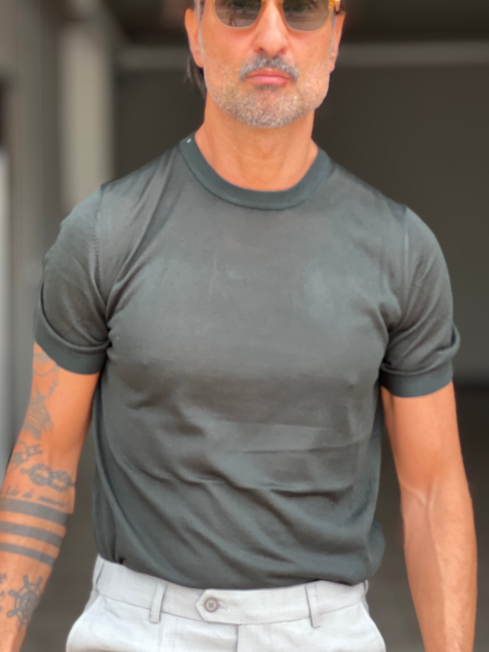 MAGLIA  GIRO VERDE MILITARE  FILO COTONE MISTO SETA