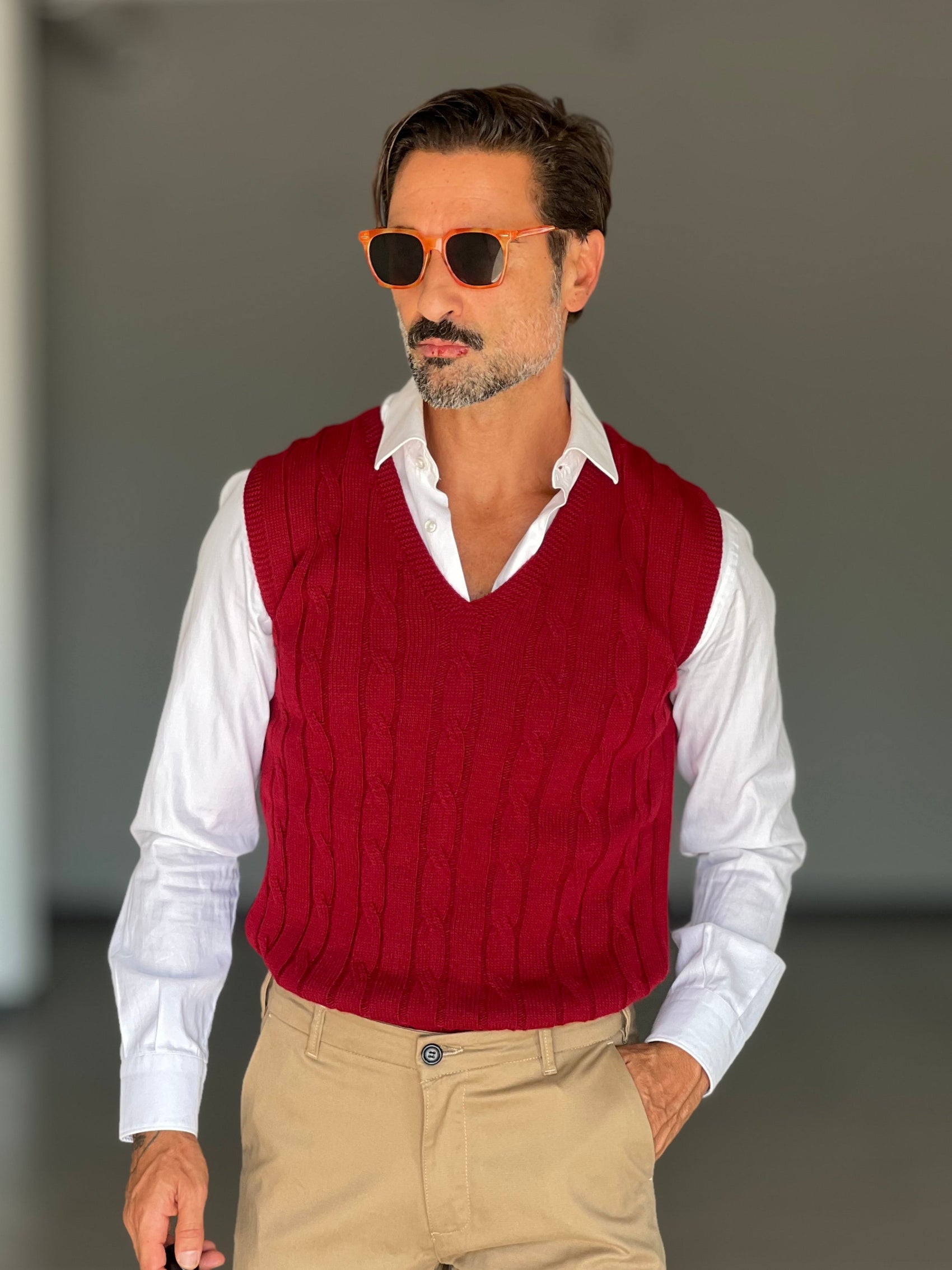 GILET  MAGLIA ROSSO   TRECCIA INGLESE