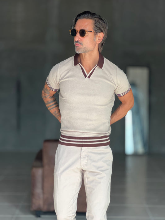 POLO BEIGE COLLO E FONDO A CONTRASTO