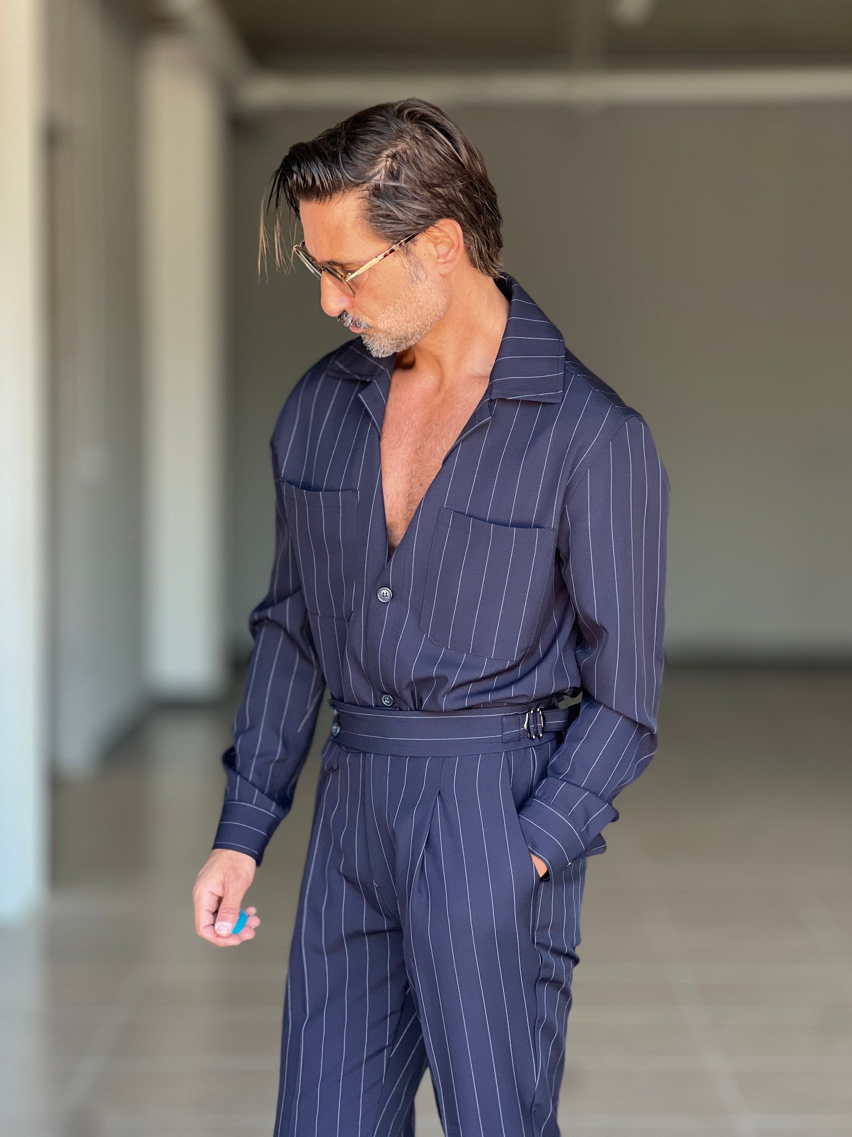 FILLJACKET BLU GESSATO RIGA LARGA  VISCOSA OVER FIT 0302 ABBINABILE  AL PANTALONE GESSATO  BLU GESSSATO RIGA LARGA 00302 (Copia)