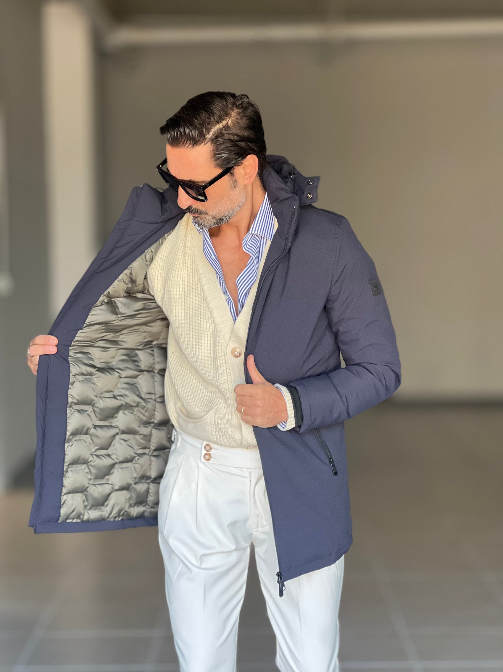 PARKA HAPPER  BLU TESSUTO TECNICO ZIP TERMOSALDATE