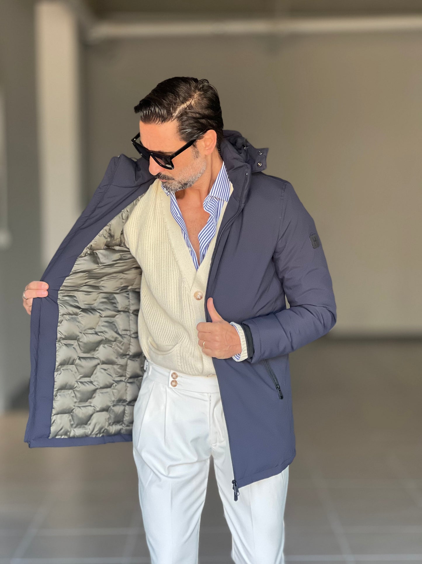 PARKA HAPPER  BLU TESSUTO TECNICO ZIP TERMOSALDATE