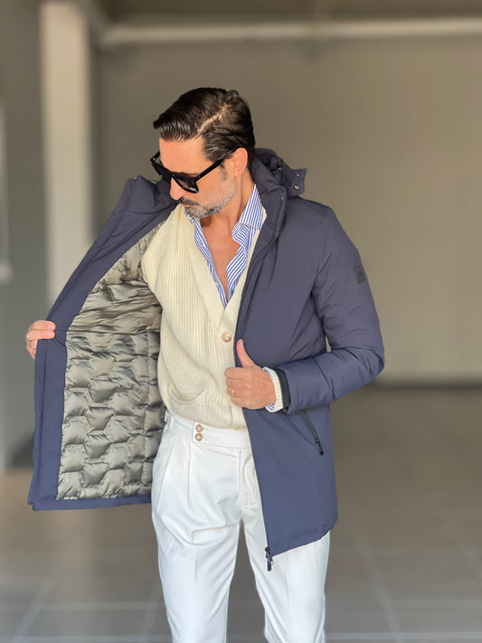 PARKA HAPPER  BLU TESSUTO TECNICO ZIP TERMOSALDATE