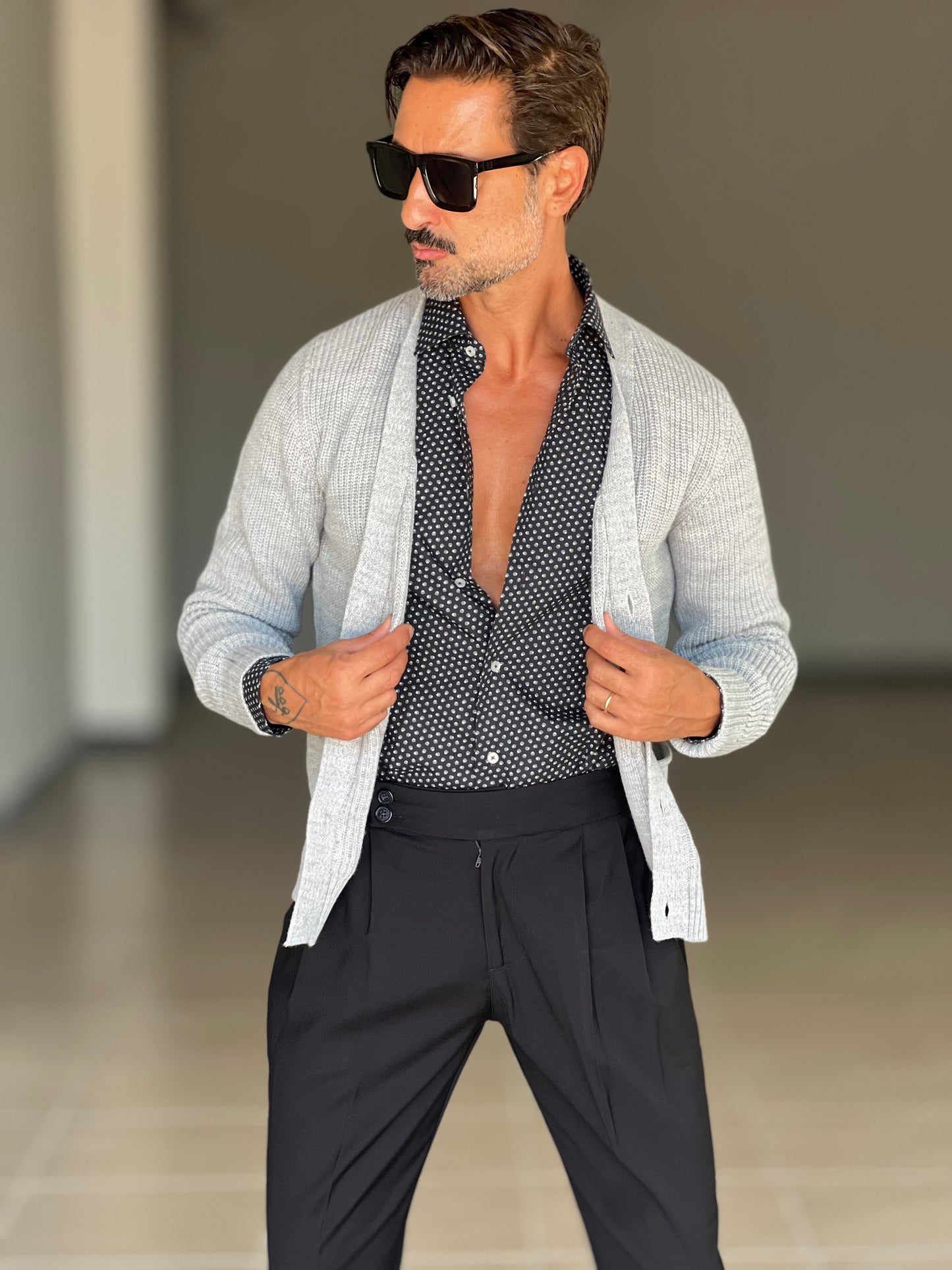 CAMICIA  DEPOT FONDO NERO POIS BIANCO