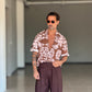 CAMICIA  STAMPA FLOREALE ROSA E MORO COLLO AMERICANO