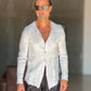 CAMICIA COREANA GRIGIO CHIARO GOFFRATA COTONE  EFFETTO LINO