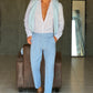 PANTALONE CELESTE  VITA ALTA PINCES VISCOSA