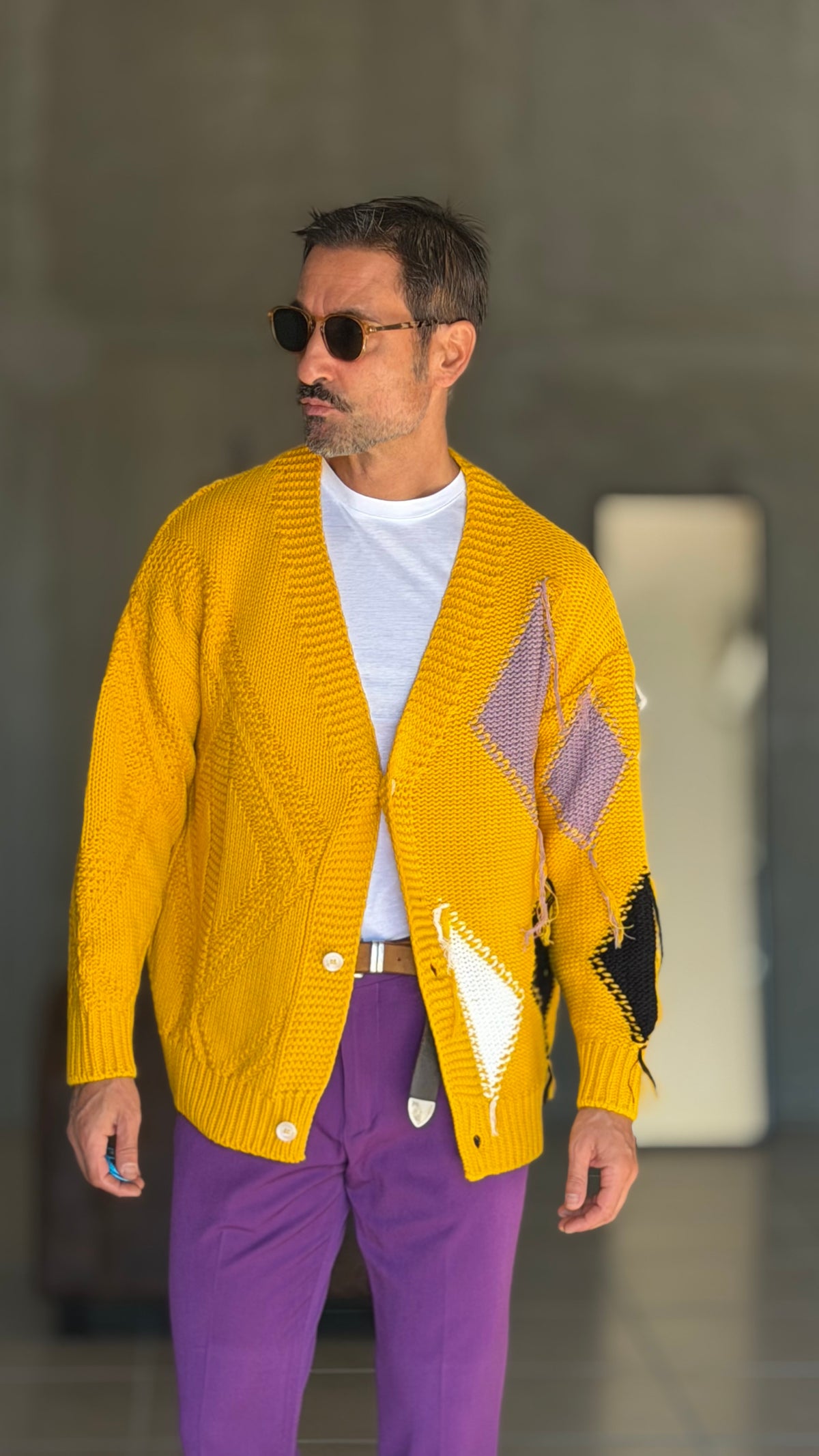 CARDIGAN GIALLO ROMBO   CROP  FIT  PESANTE