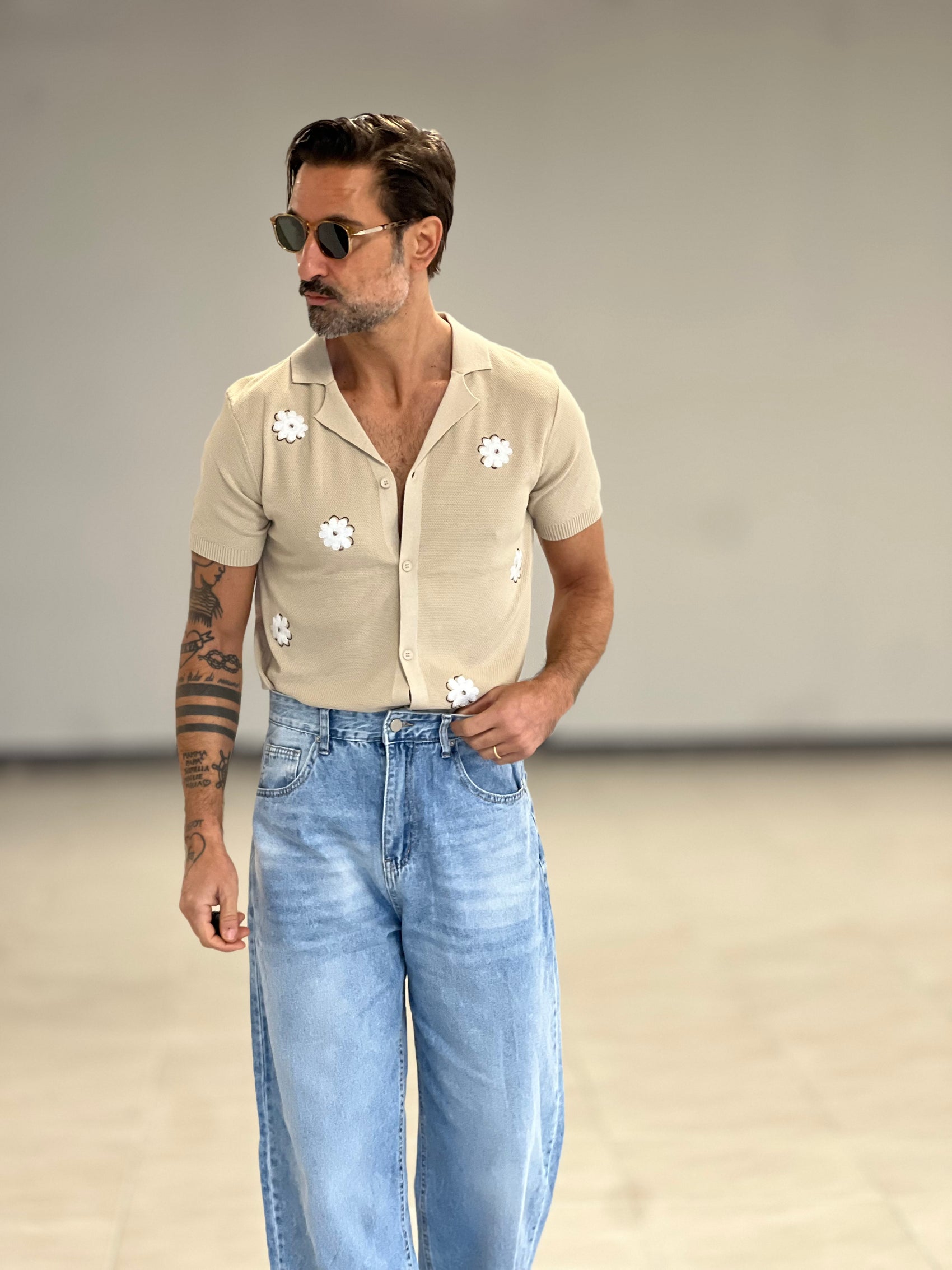 POLO  CAMICIA CAMMELLO    RICAMO FIORE