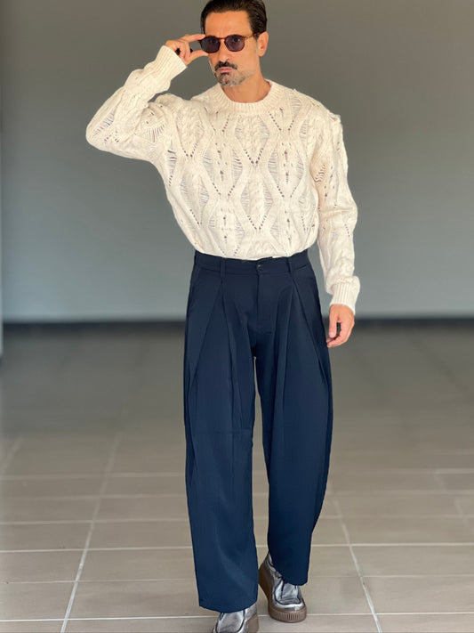 PANTALONE  FONDO AMPIO BLU DOPPIA PINCES