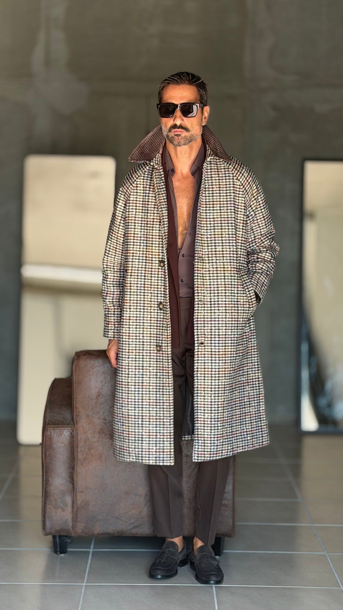 CAPPOTTO TRENCH BL11 PIE DE POULE OVERSIZE