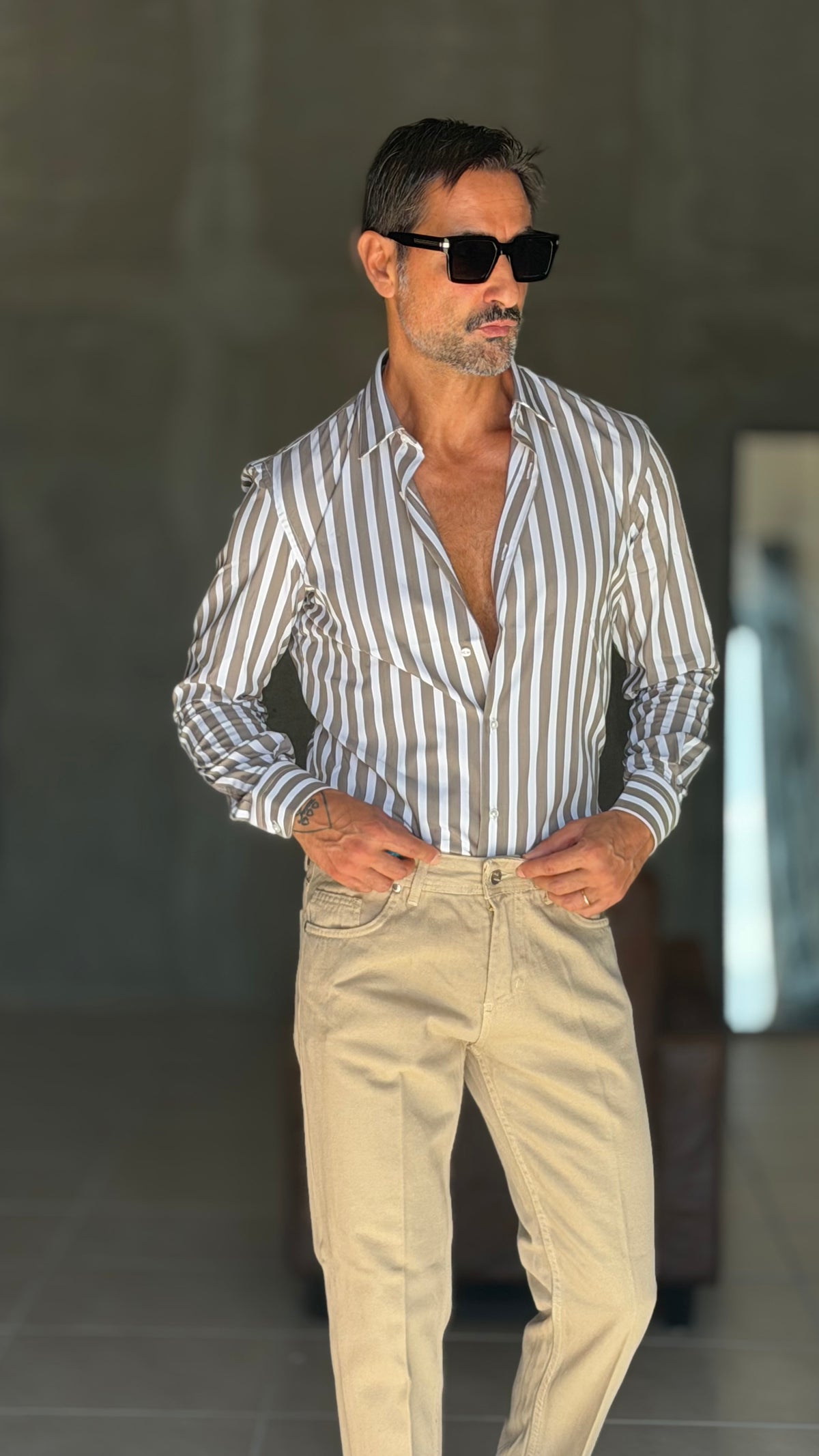 CAMICIA  BACCHETTA TORTORA GRANDE STRETCH