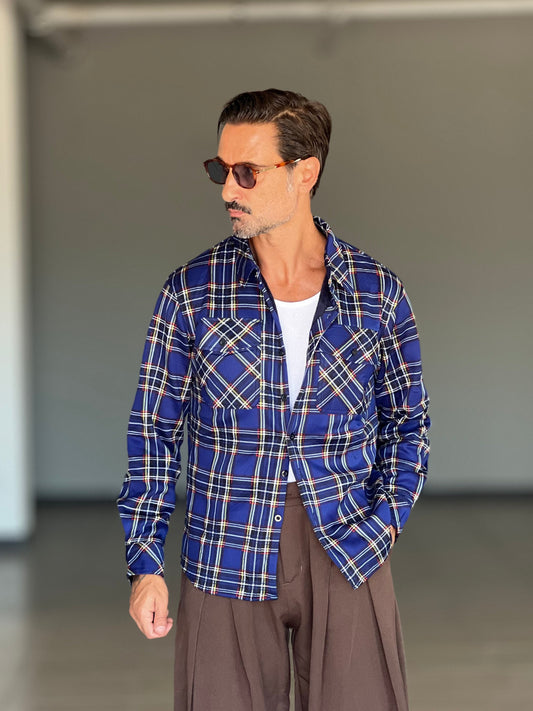FILL JACKET QUADRO  BLU FELPATA