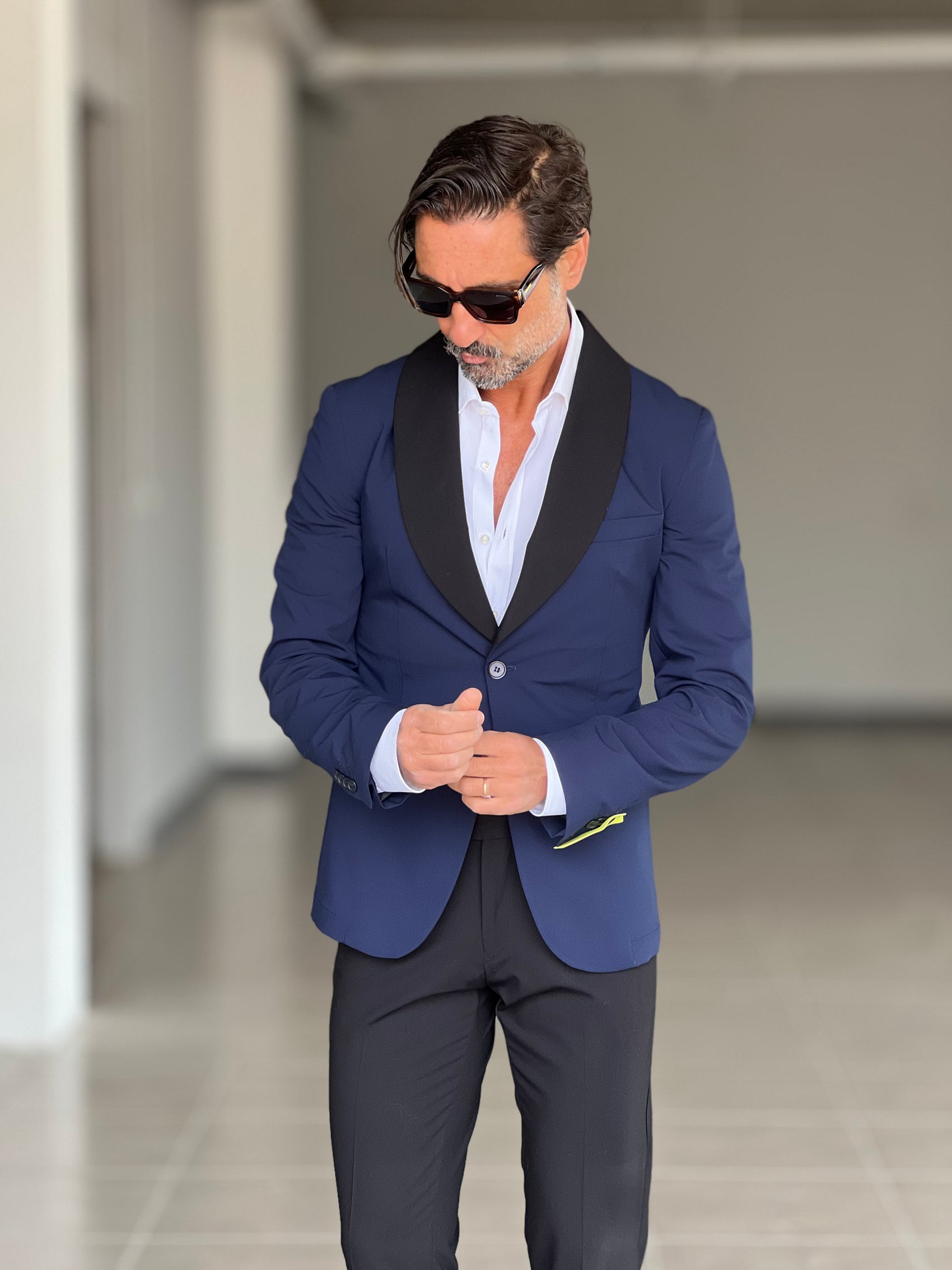 ABITO  SMOKING BLU REVER NERO PANTALONE NERO