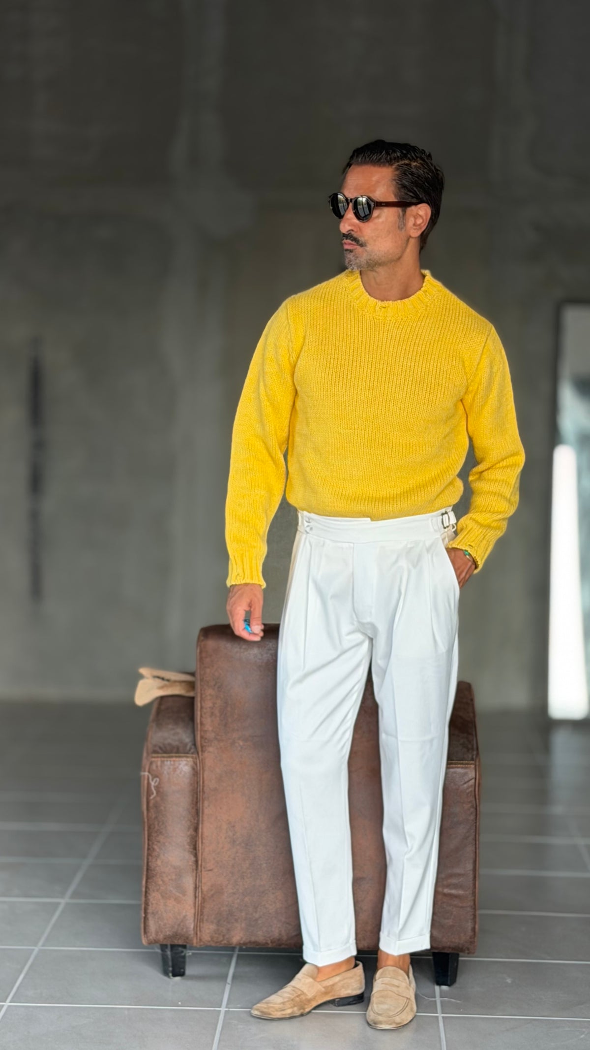 PANTALONE LATTE  VITA ALTA PINCES VISCOSA  EFFETTO FLANELLA BATTUTA