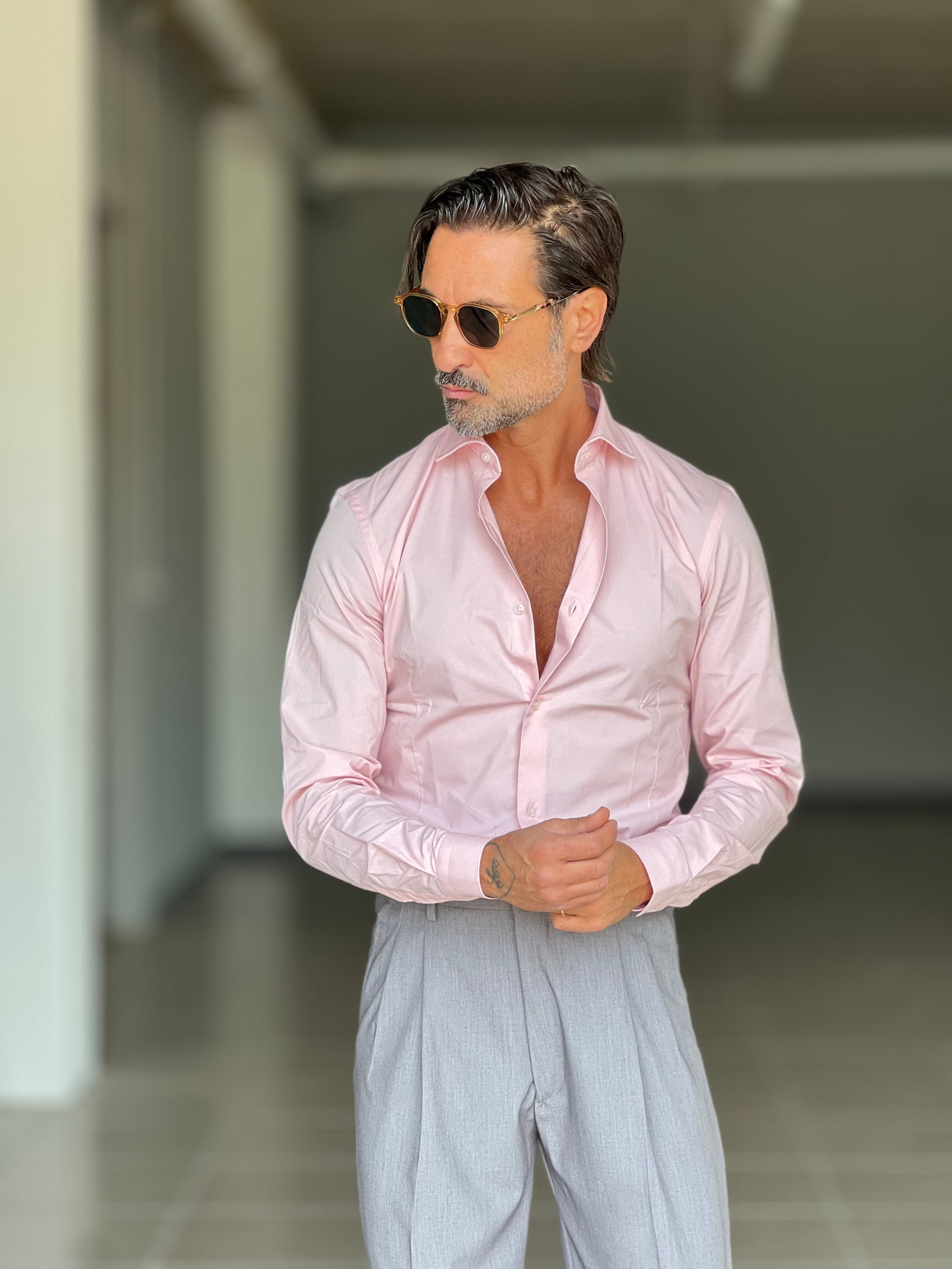 NEW CAMICIA ROSA  POPELINE DI COTONE STRECH