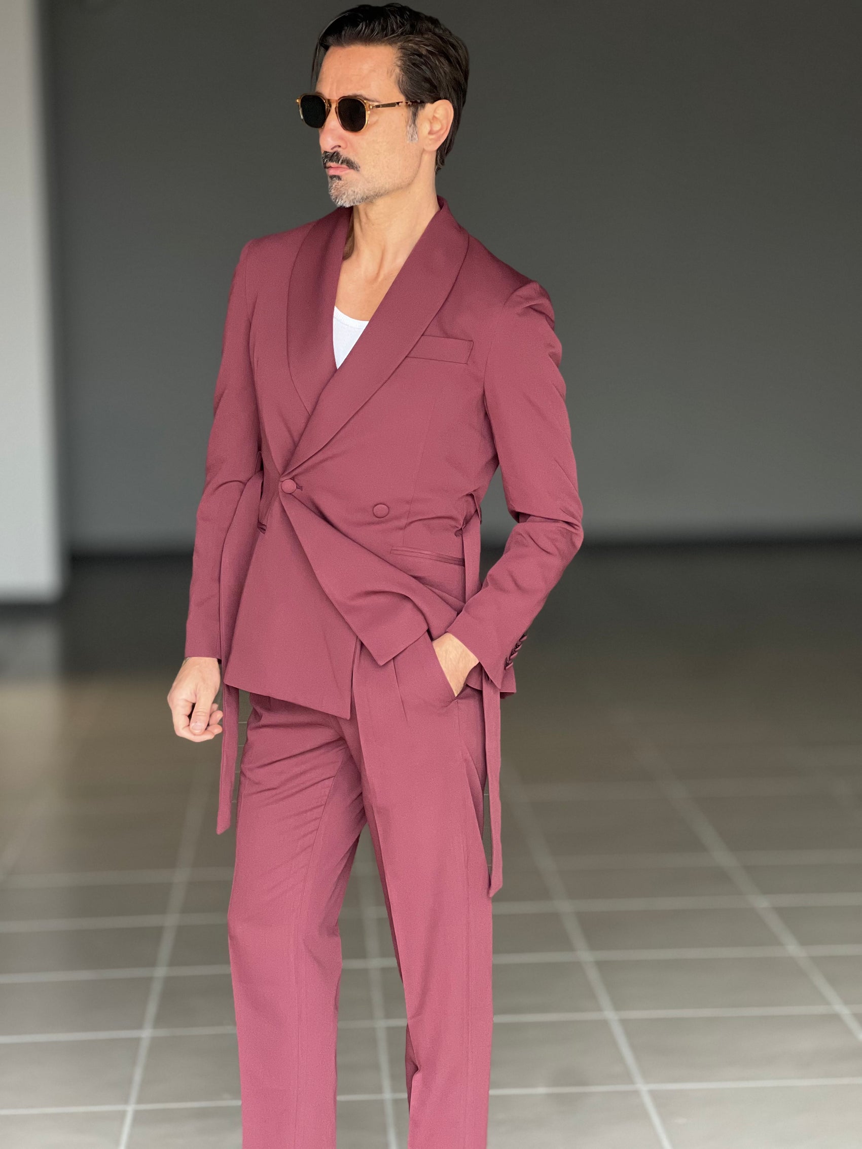 ABITO  PRUGNA DOPPIOPETTO VISCOSA CINTURA IN VITA