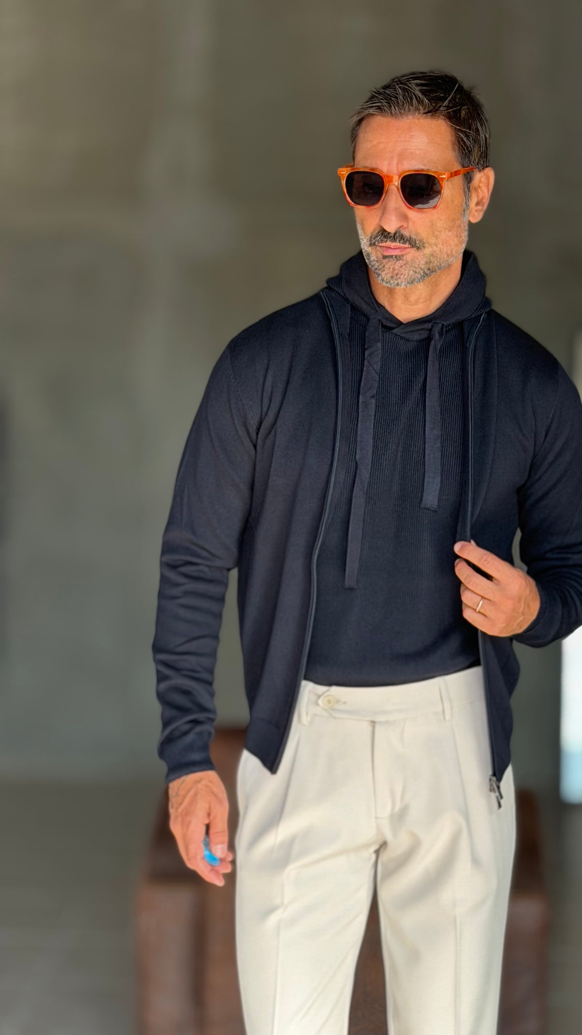 CARDIGAN  BLU RASATO DOPPIA ZIP  HAMAKI-HO VISCOSA E MISTI