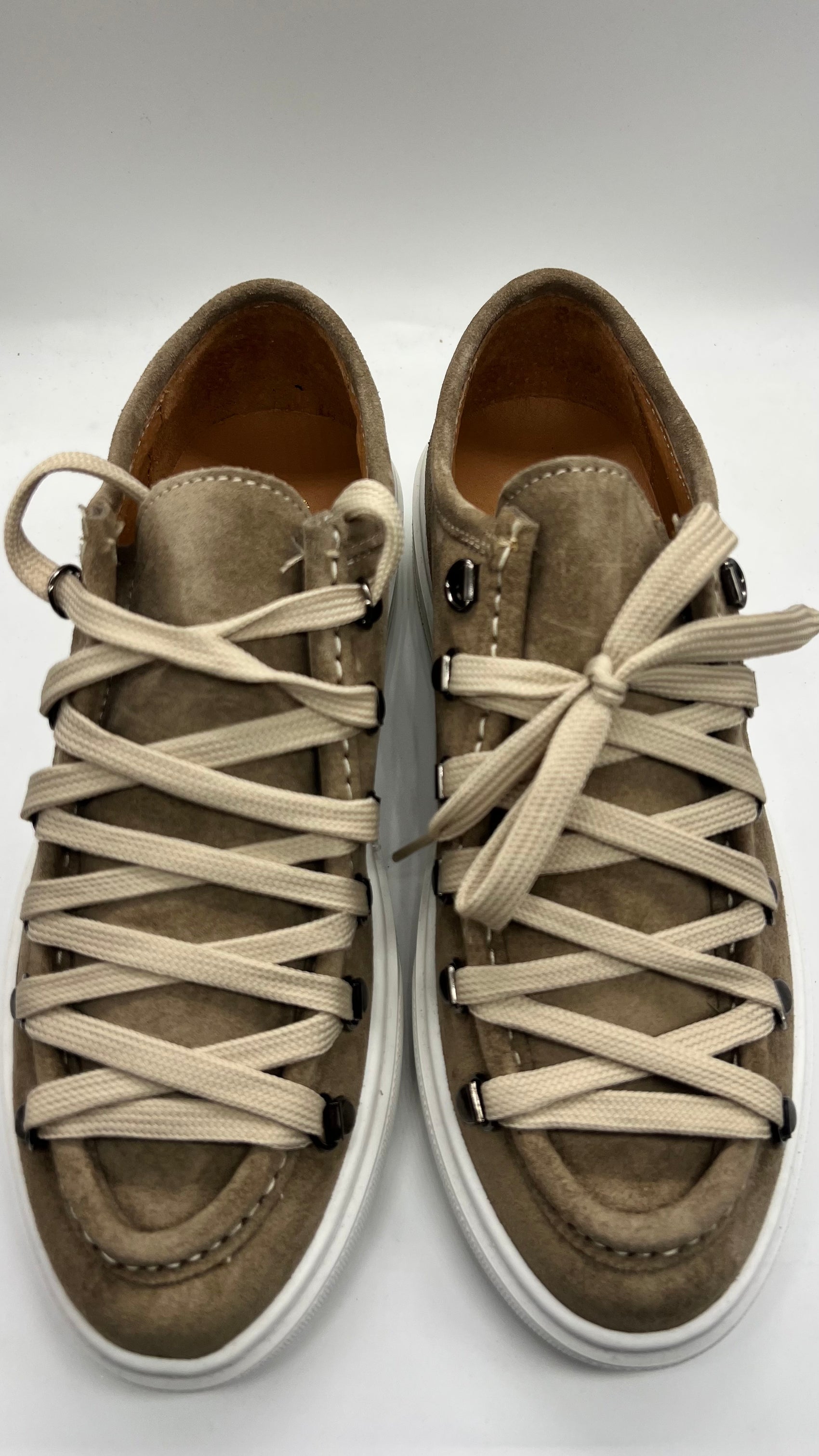 LEATHER AND SUEDE SNEAKERS WITH YELLOW CAP