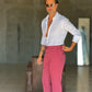 WHITE VISCOSE TROUSERS WITH REGULAR BOTTOM