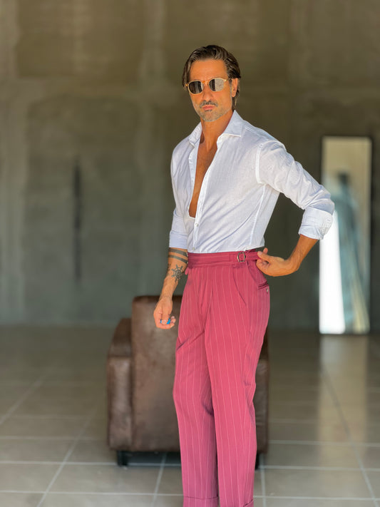 PANTALONE BORDEAUX  GESSATO  VITA ALTA PINCES VISCOSA