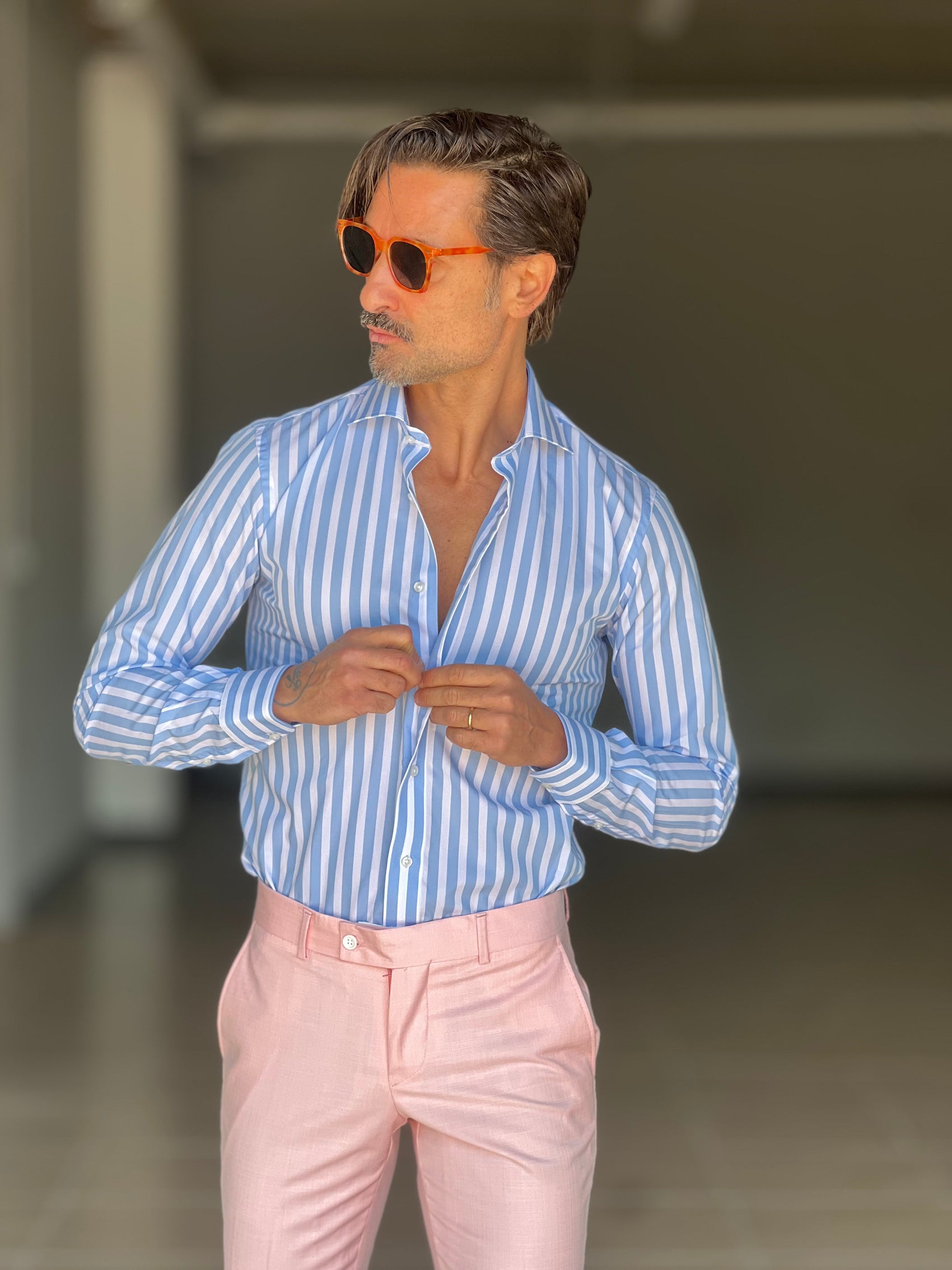 CAMICIA DEPOT BACCHETTA GRANDE CELESTE   COLLO PICCOLO POPELINE  DI COTONE DOPPIORITORTO