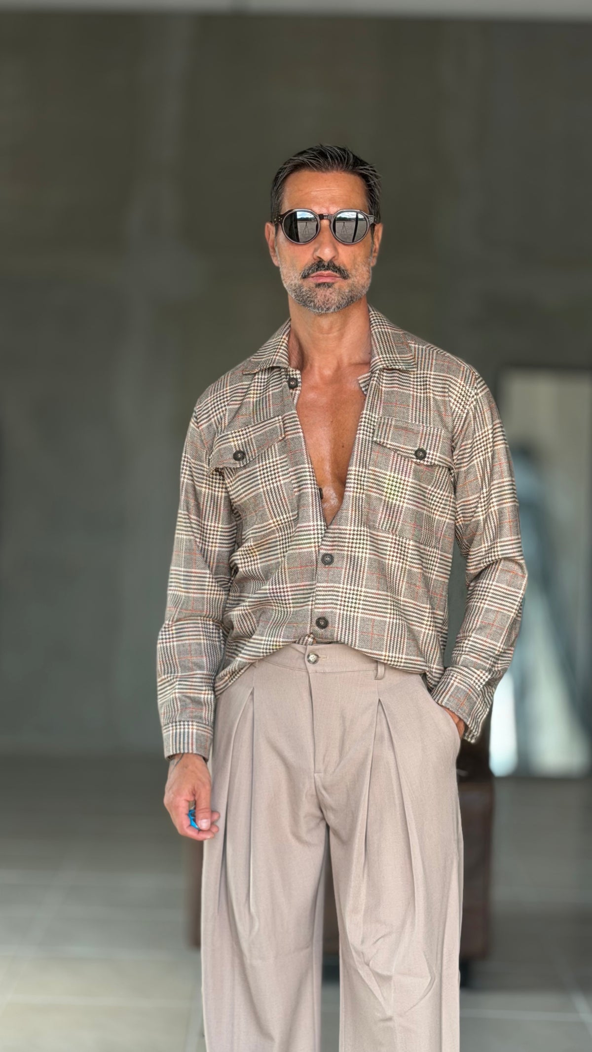 CAMICIA  FLANELLA QUADRO GALLES BEIGE