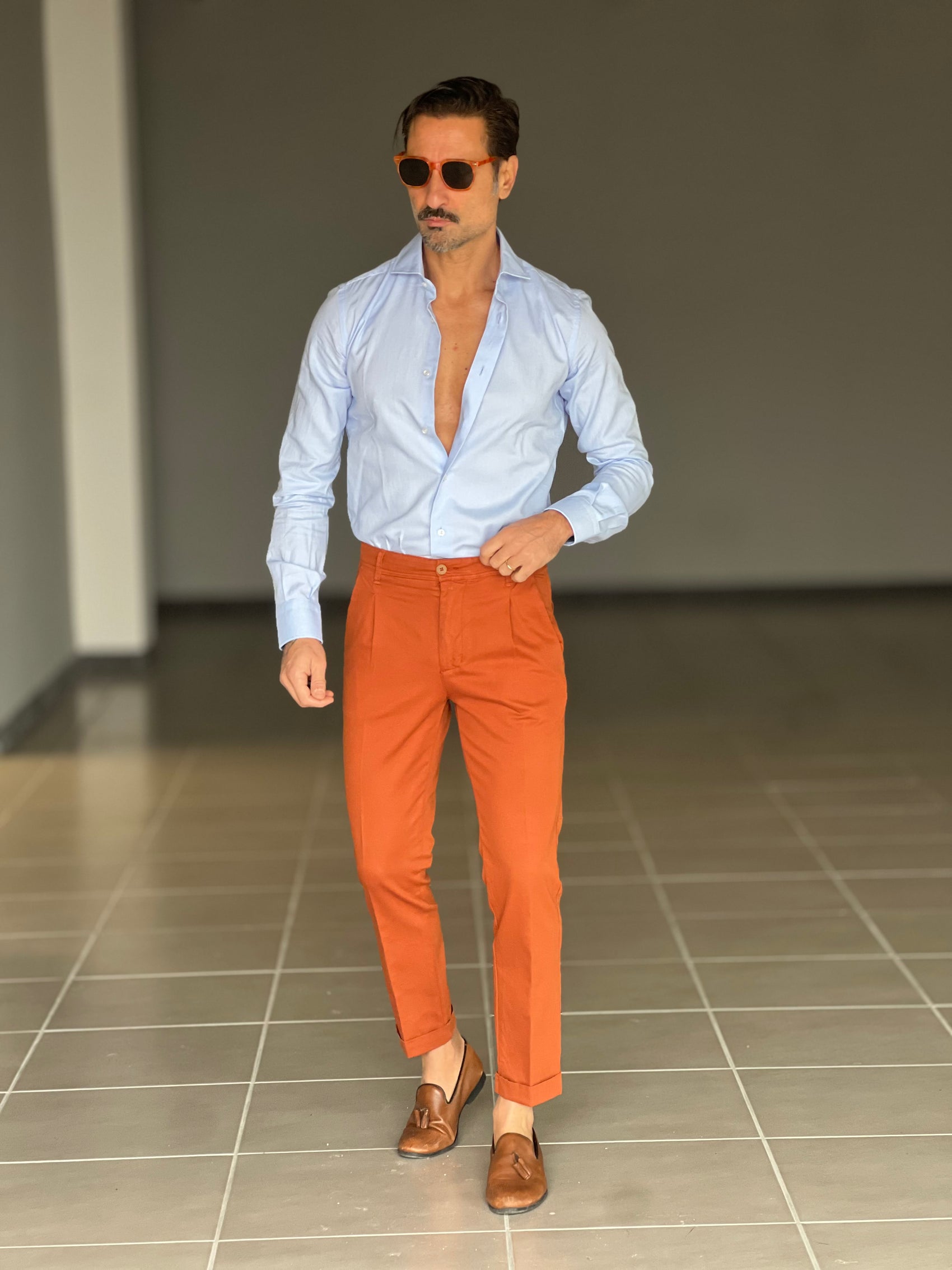 PANTALONE  PINCES  RUGGINE   GABARDINE DI COTONE G PLAY