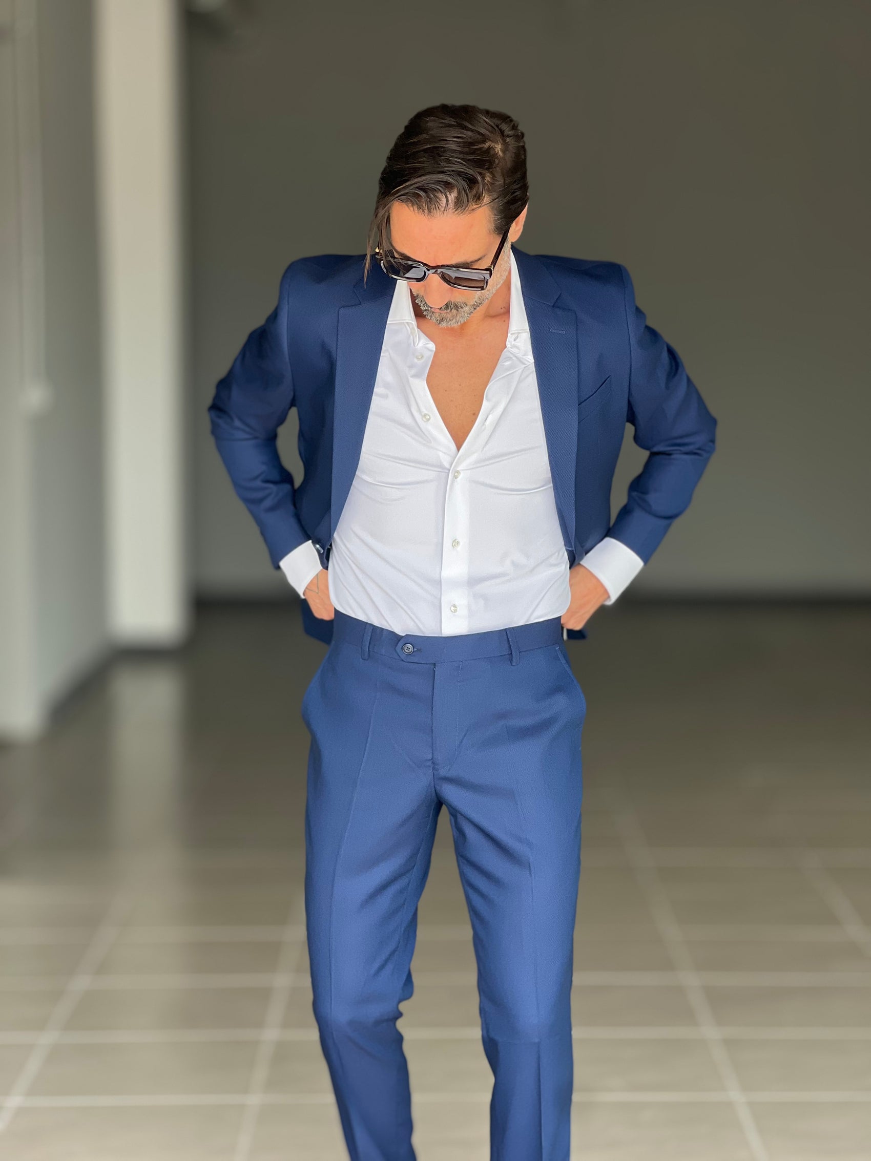 ABITO BLU MONOPETTO VISCOSA TESSUTO OPERATO