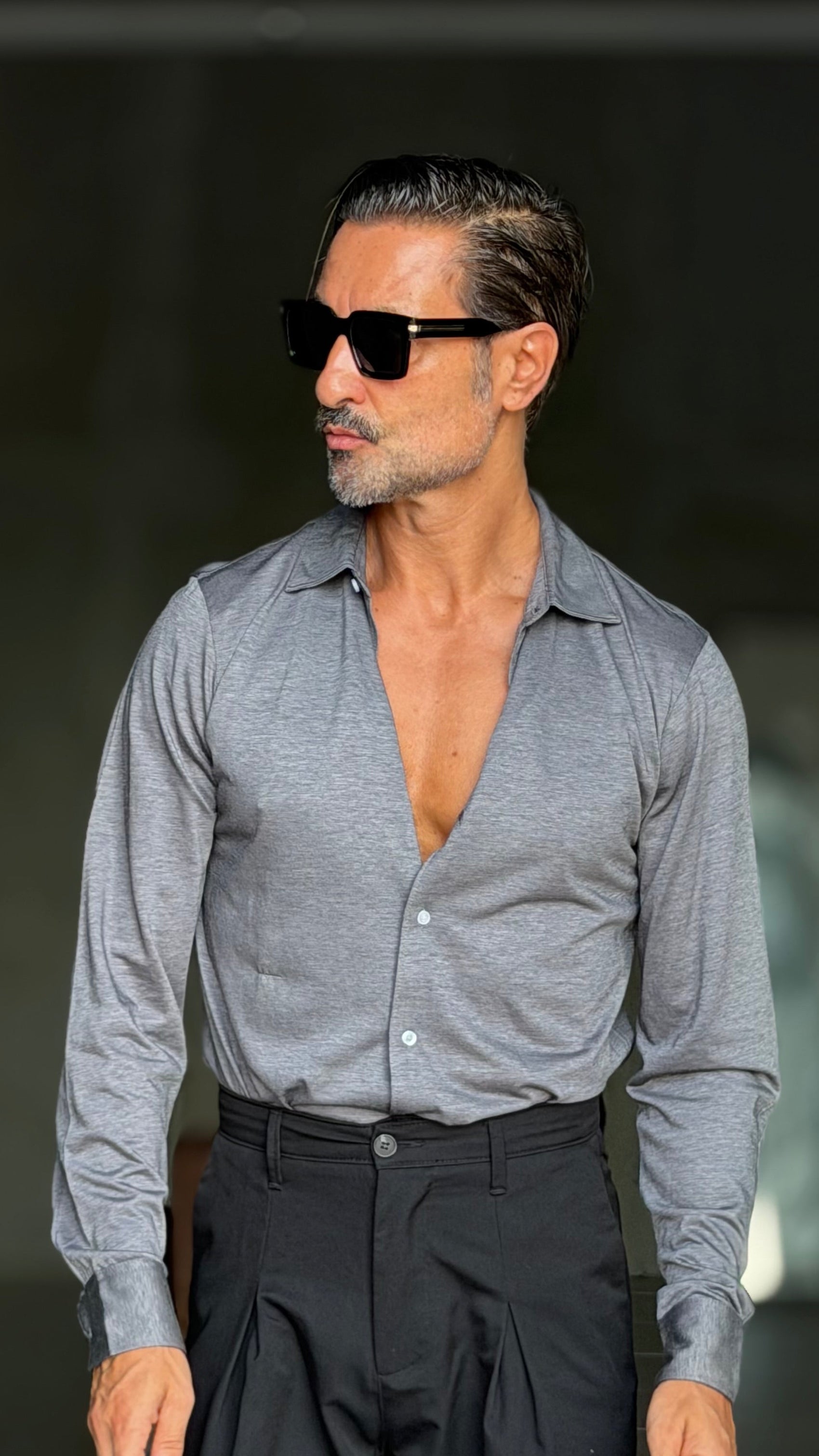 CAMICIA PIOMBO MAGLINA IN JERSEY