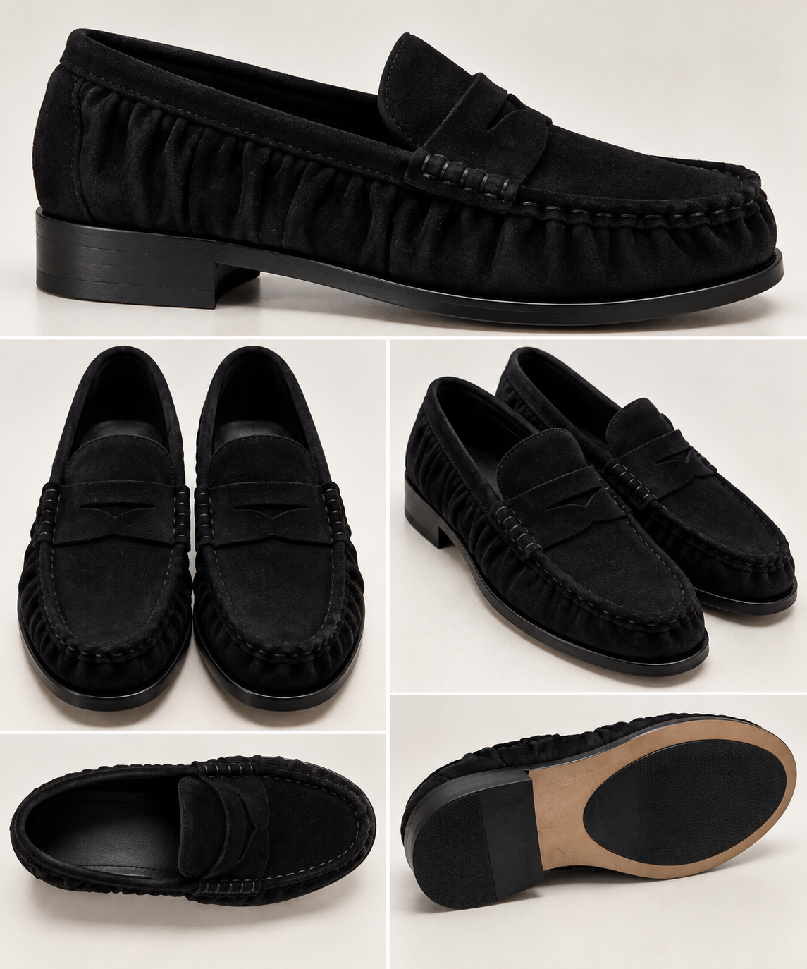 MOCASSINO NERO PELLE CAMOSCIO ARRICCIATO