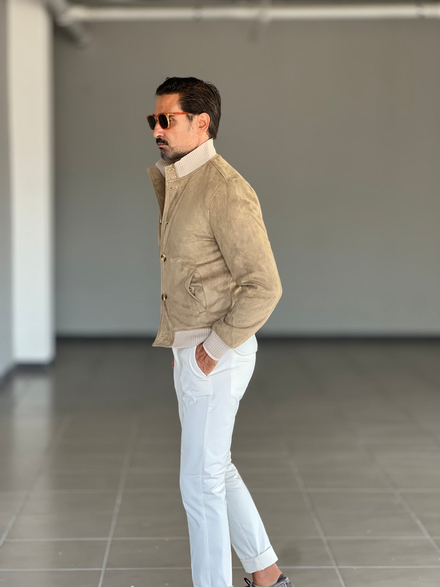 BOMBER PANNO TORTORA COLLO E POLSI IN MAGLIA