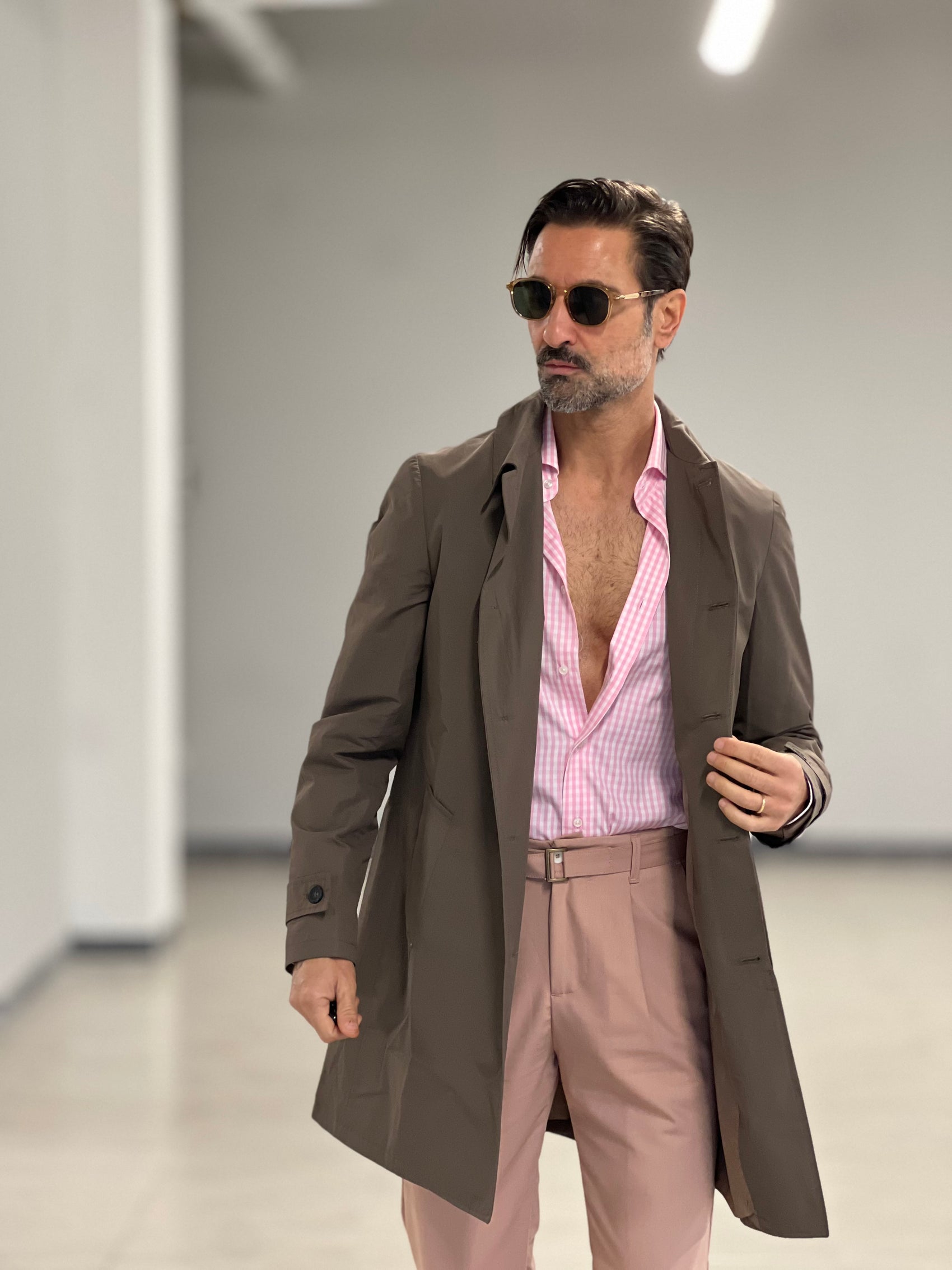 TRENCH MORO TESSUTO TECNICO IMPERMIABILE COLLO CAMICIA 007