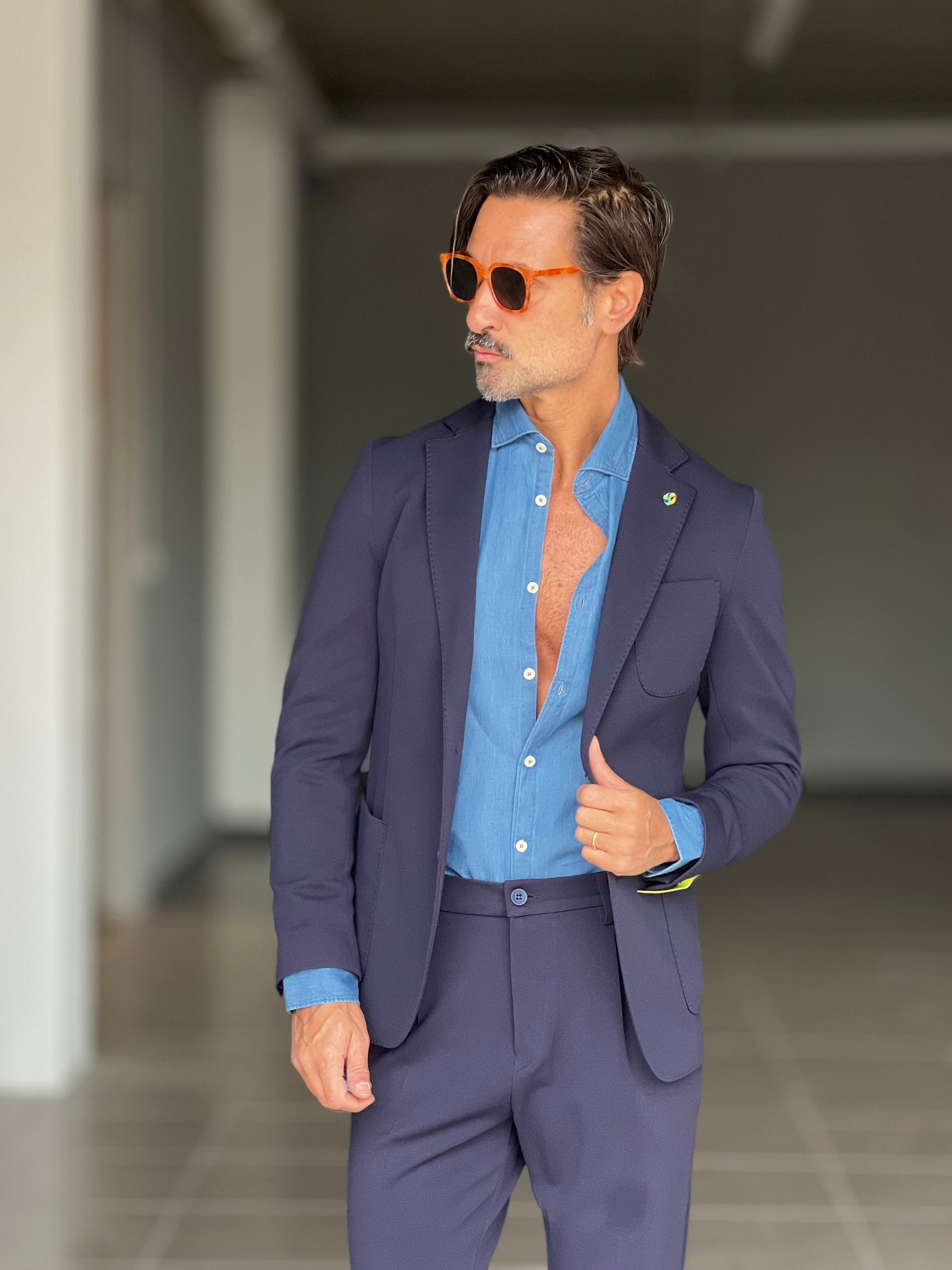 *ABITO  BLU MONOPETTO OPERATO PANTALONE MEZZAMOLLA 00200