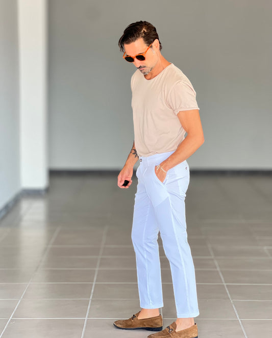 PANTALONE COTONE BIANCO   RASATO TASCA AMERICA