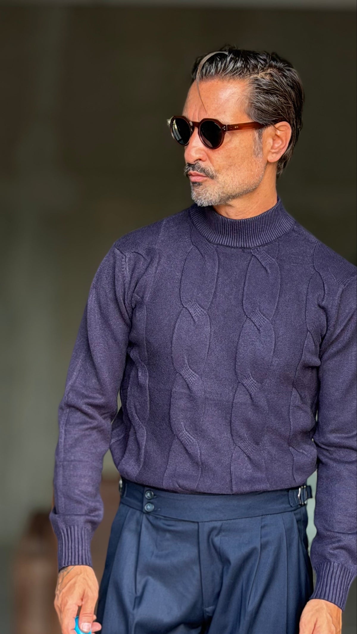 PULLOVER BLU  MEZZO COLLO TRECCIA VISCOSA
