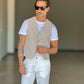 GILET  TESSUTO BEIGE  CHIARO GESSATO