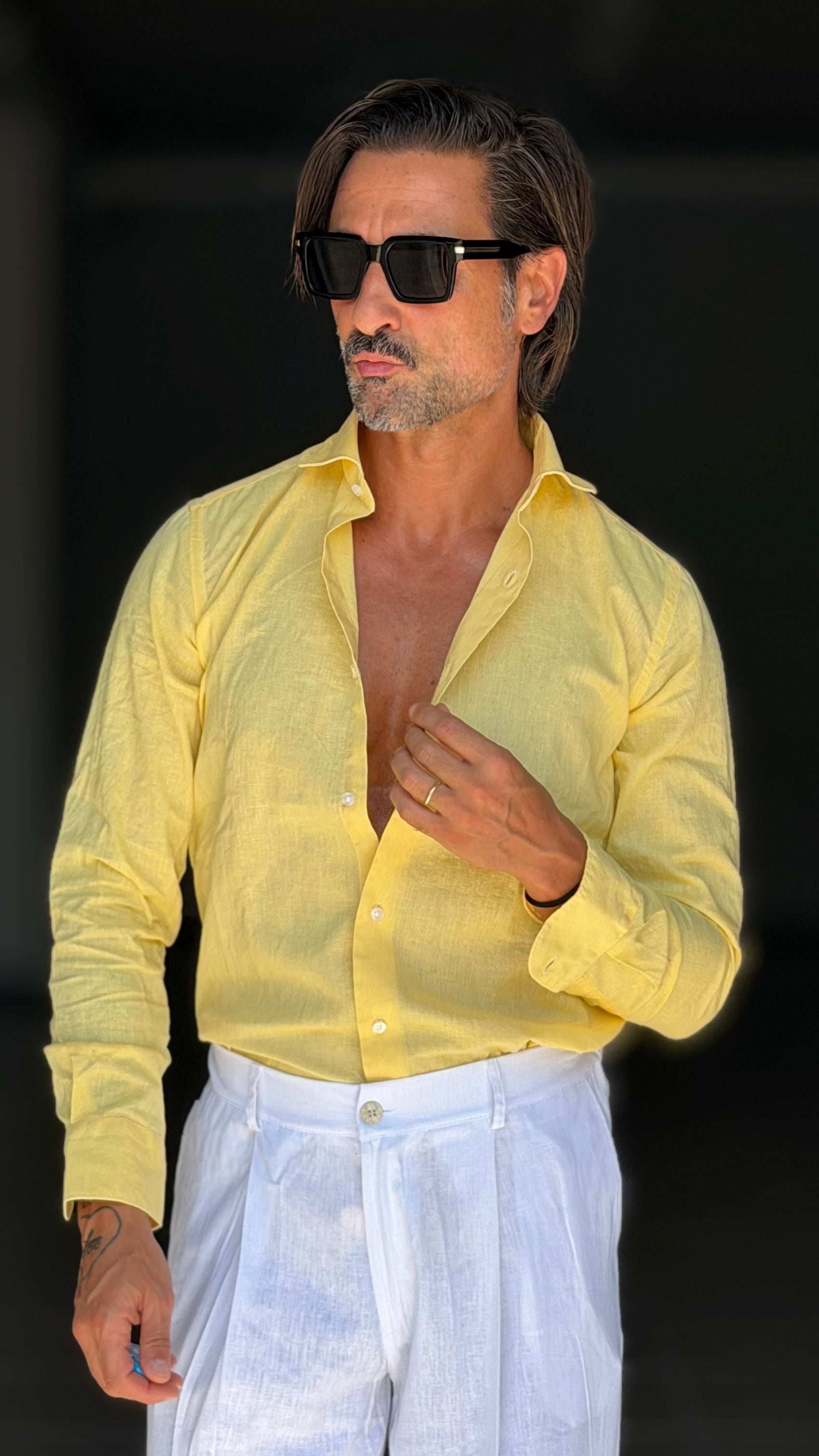 CAMICIA GIALLA CANARINO PURO LINO