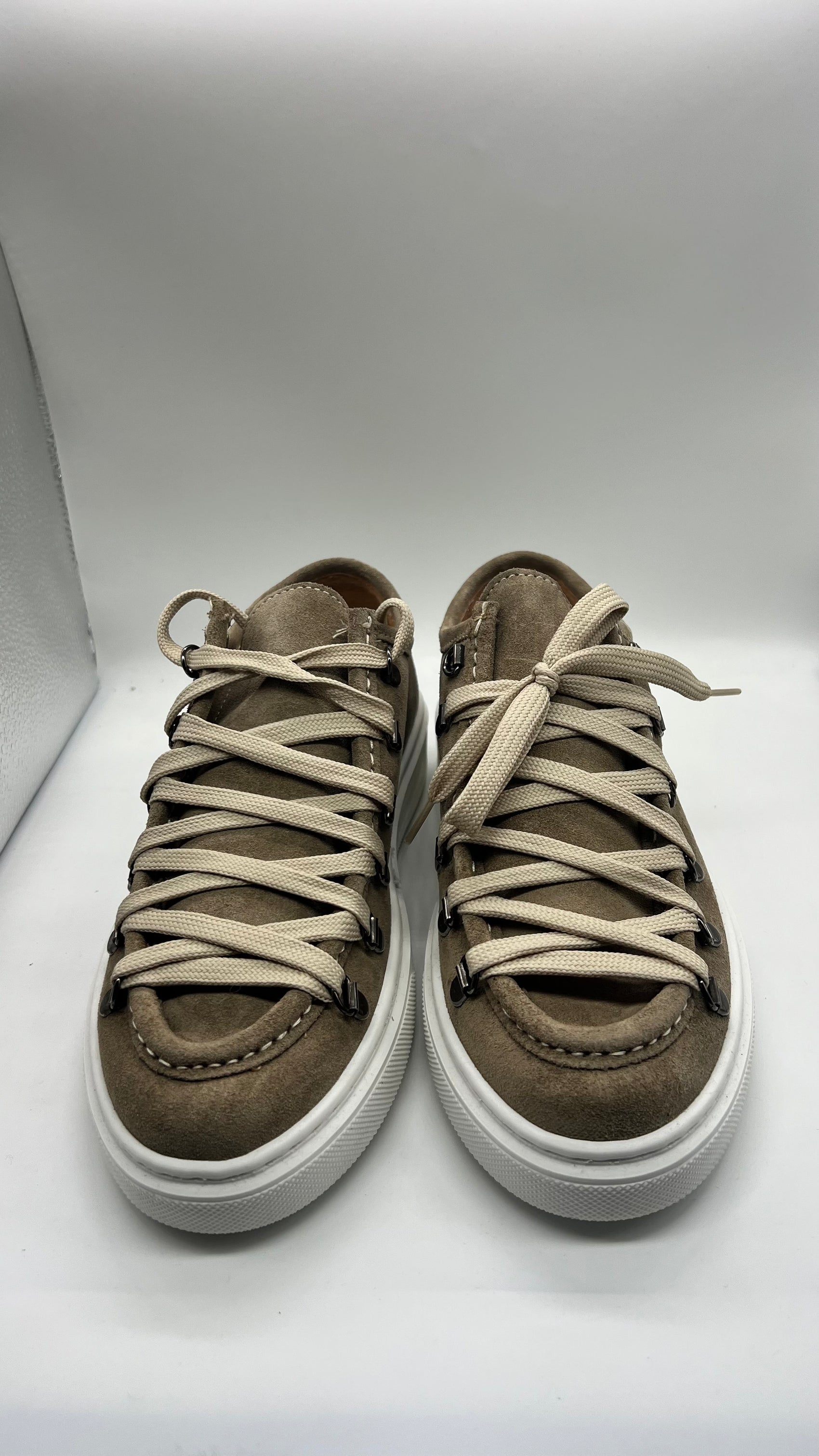 LEATHER AND SUEDE SNEAKERS WITH YELLOW CAP