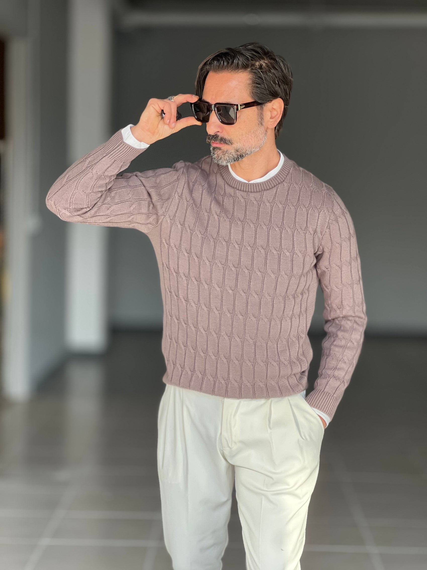 BLUE THREAD COTTON CREW NECK SWEATER