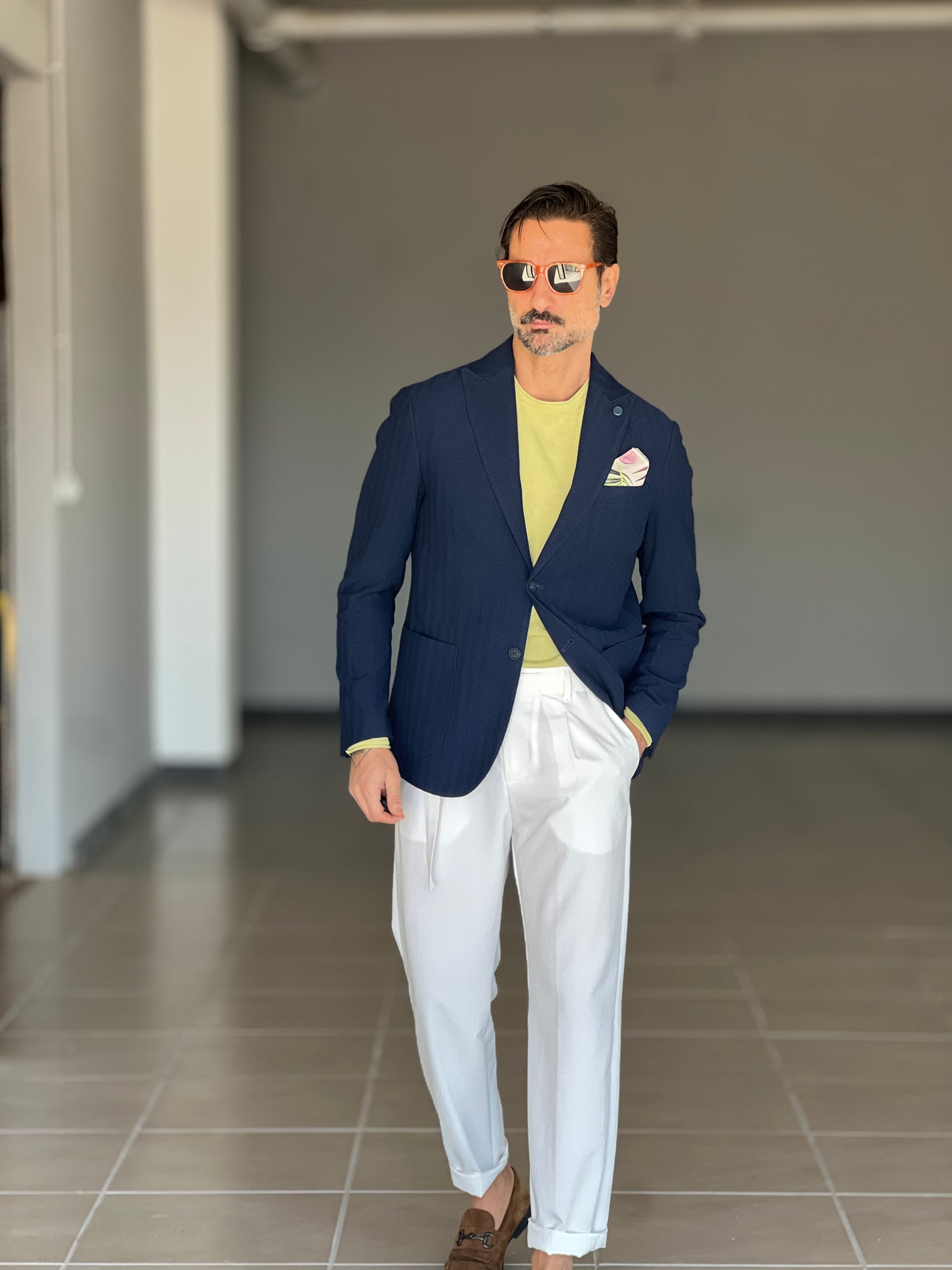 GIACCA  BLU ROYAL SPIGATA IN TINTA  STRECH MONOPETTO