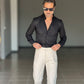 WHITE VISCOSE TROUSERS WITH REGULAR BOTTOM