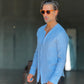 CAMICIA COREANA CELESTE CIELO   CHIARO GOFFRATA COTONE  EFFETTO LINO. 278