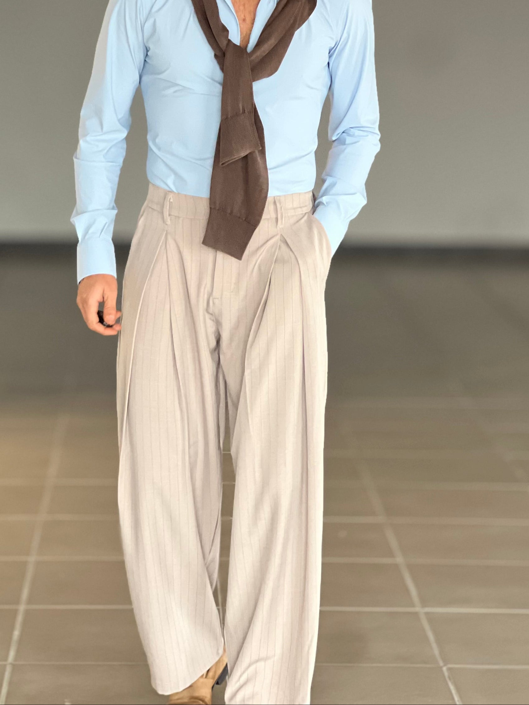 WHITE VISCOSE TROUSERS WITH REGULAR BOTTOM