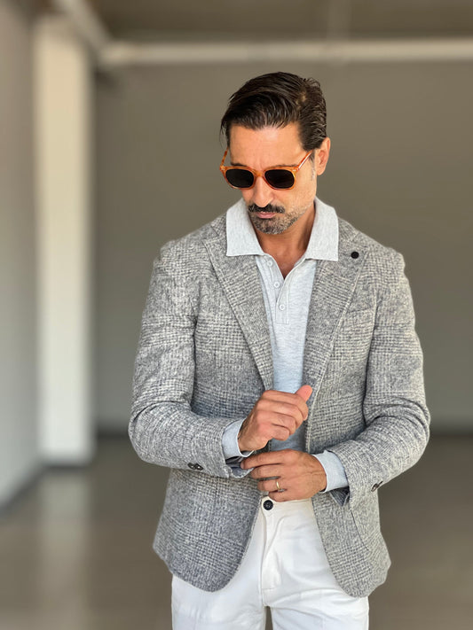 GIACCA TARTAN GRANDE GRIGIA  LANA E MISTI XAGON