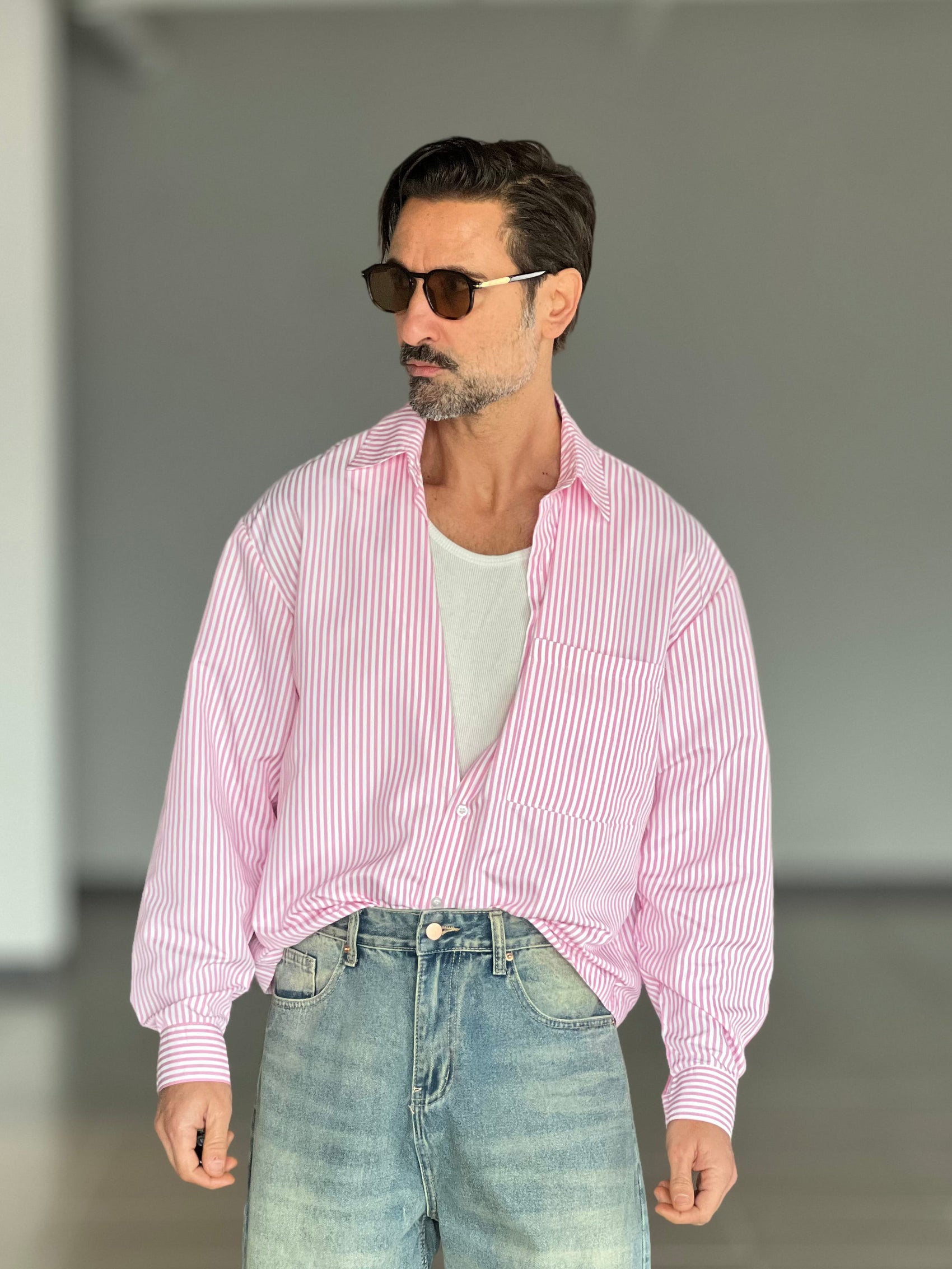 CAMICIA  BACCHETTA BIANCA E ROSA CROP ELASTICIZZATA