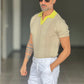 POLO CAMMELLO COLLO  CONTRASTO GIALLO  TELAMIRA