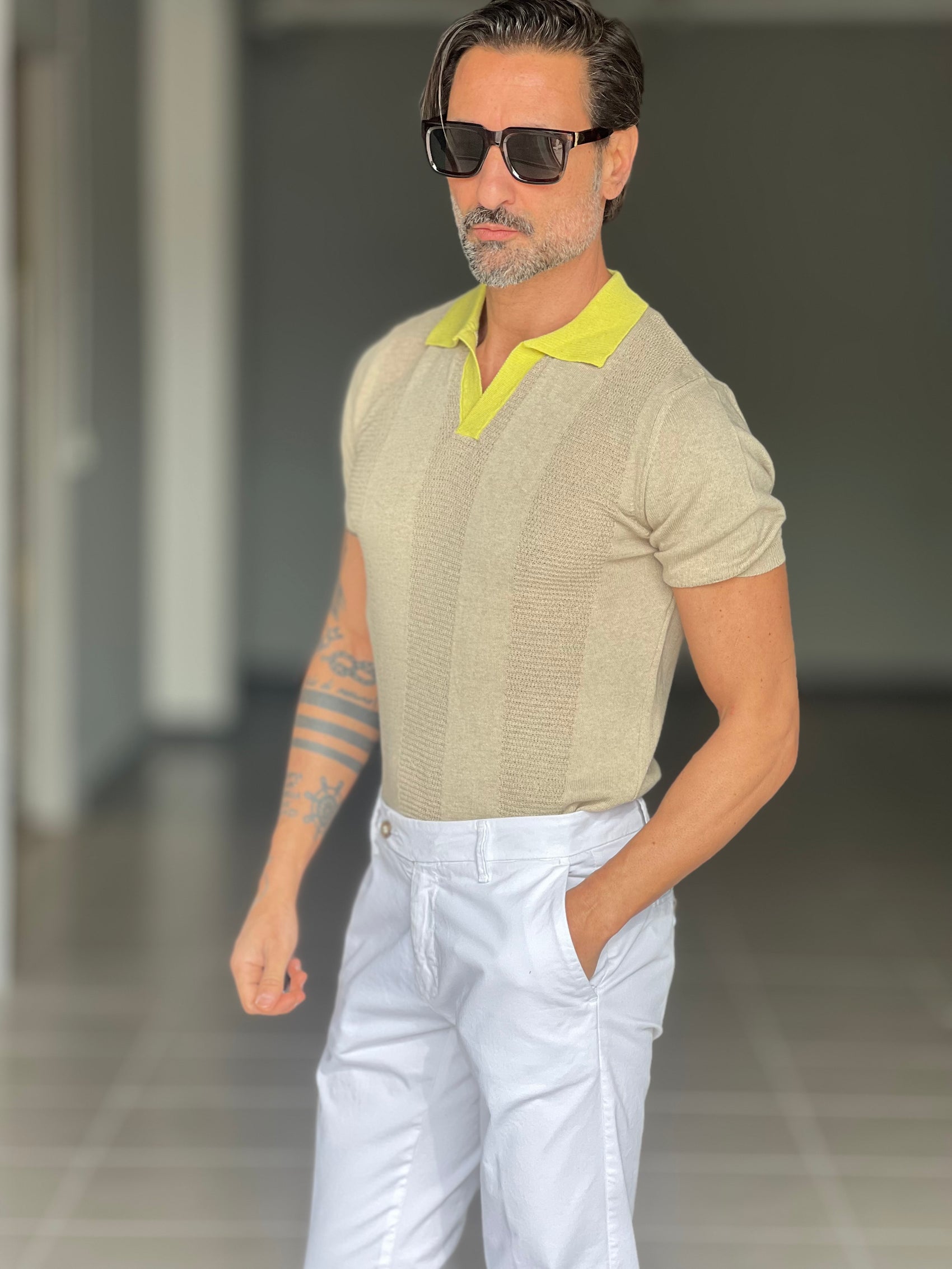 POLO CAMMELLO COLLO  CONTRASTO GIALLO  TELAMIRA